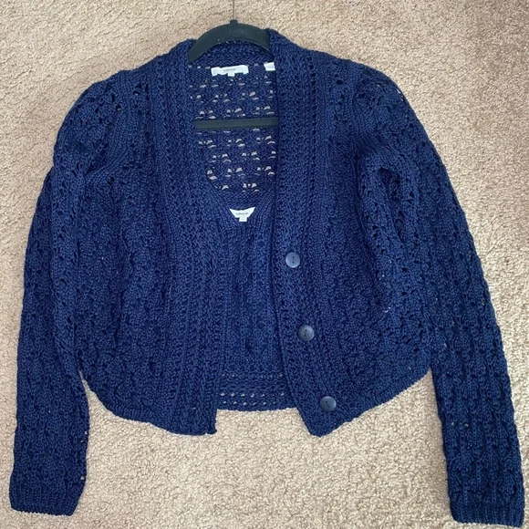 VINCE NAVY COTTON CROCHET SWEATER & TANK SET XXS/XS - Picture 3 of 15